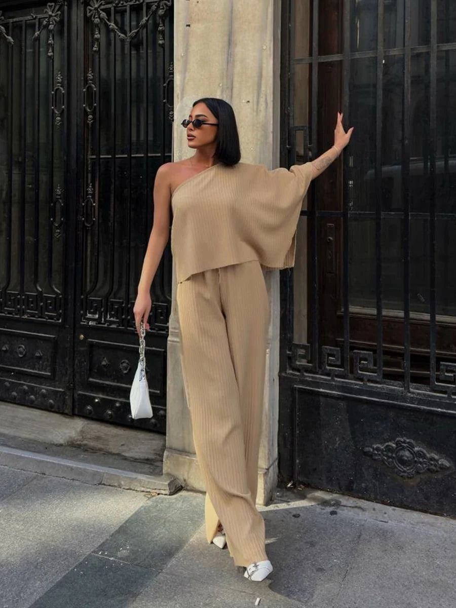 Single Shoulder Top With Waistband Pants