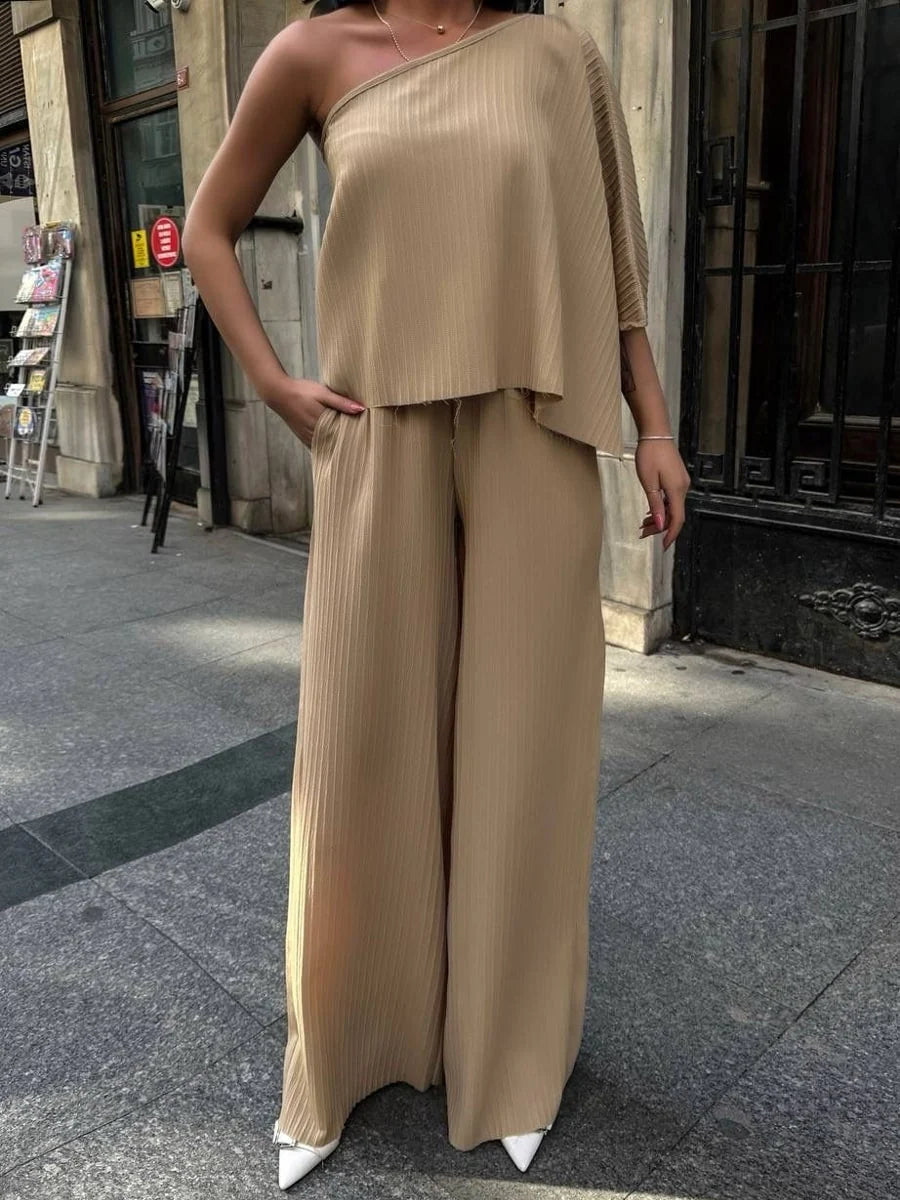 Single Shoulder Top With Waistband Pants