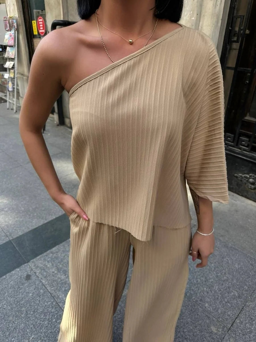 Single Shoulder Top With Waistband Pants