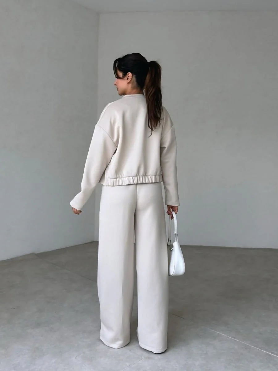 Casual Snap Button Baseball Jacket & Waistband Sweatpants