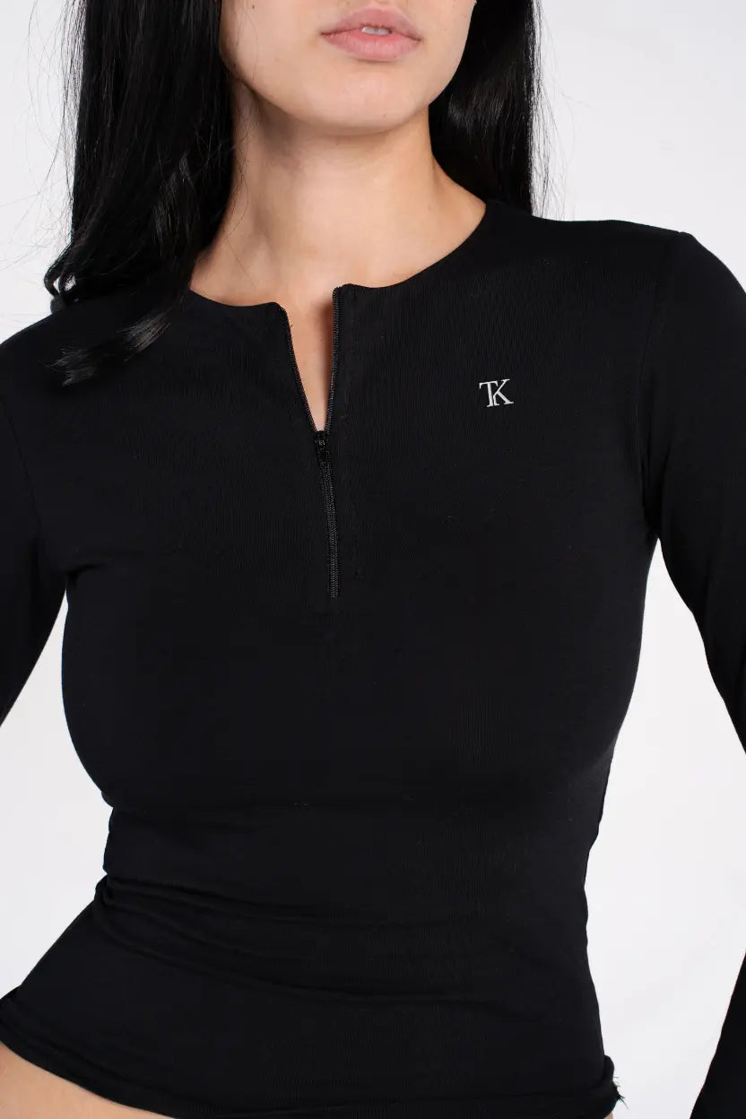 COTTON ROUND NECK ZIPPER LONG SLEEVE