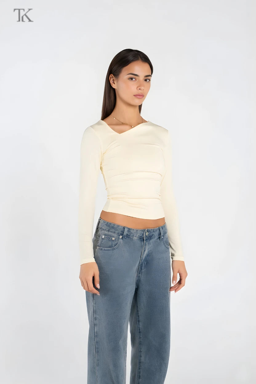 ASYMMETRICAL V NECK LONG SLEEVE