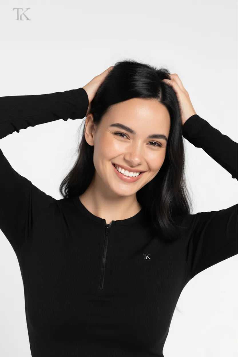 COTTON ROUND NECK ZIPPER LONG SLEEVE