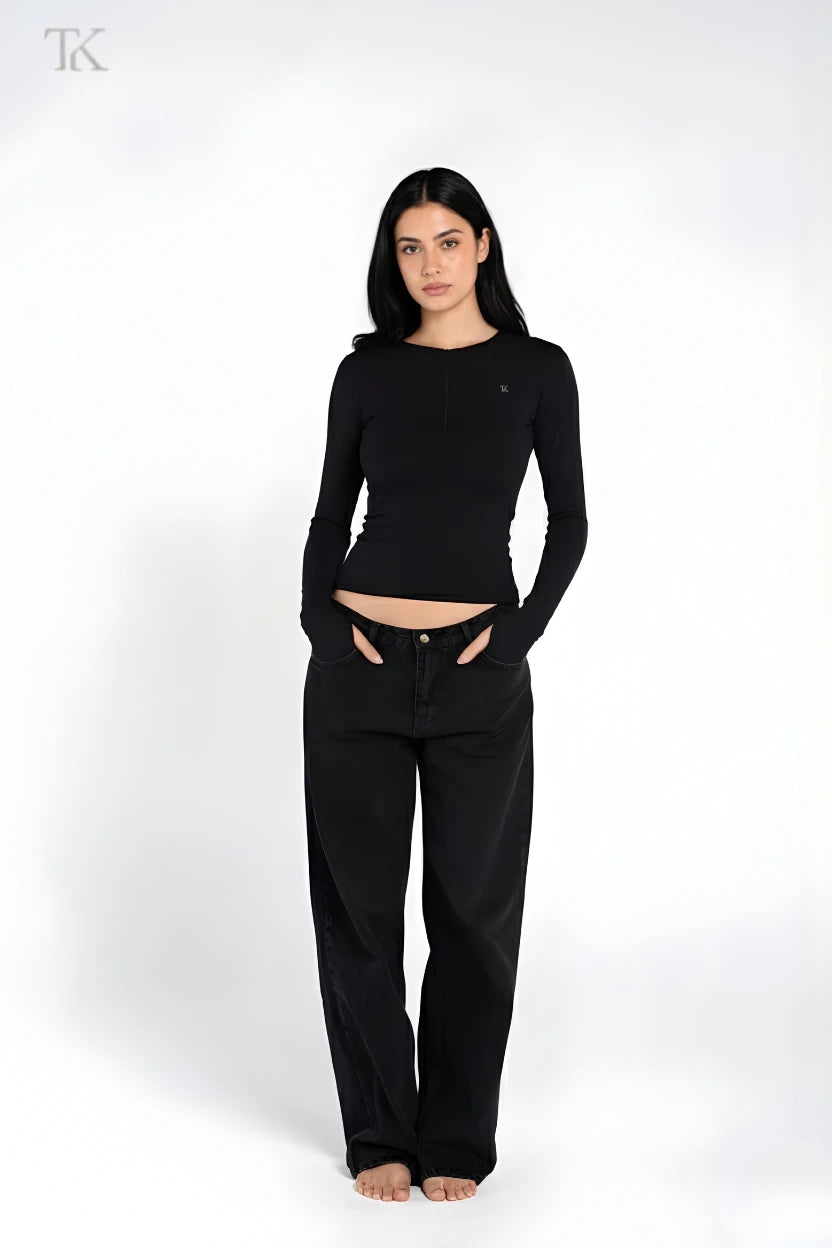 COTTON ROUND NECK ZIPPER LONG SLEEVE