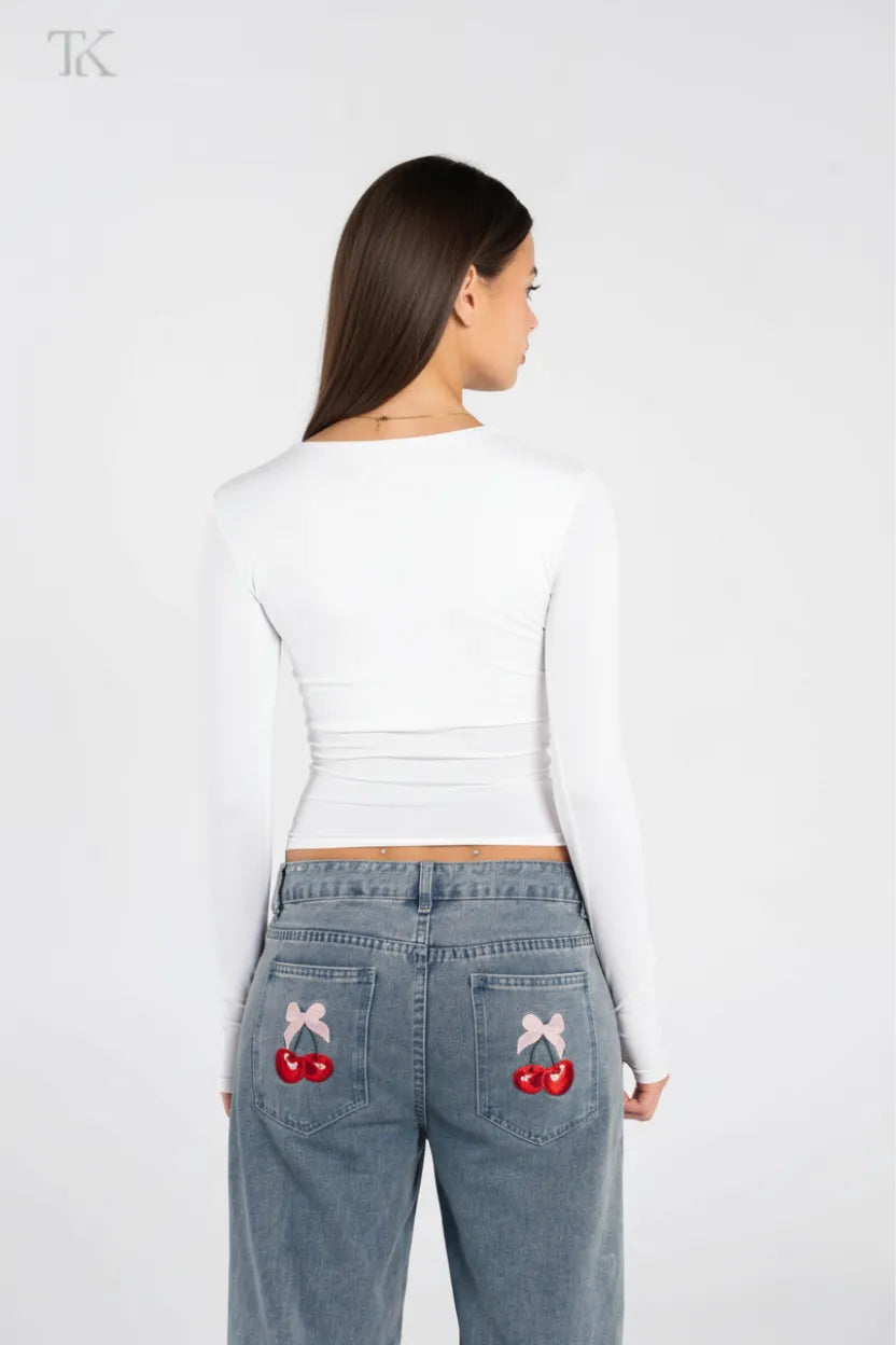 COTTON ROUND NECK ZIPPER LONG SLEEVE