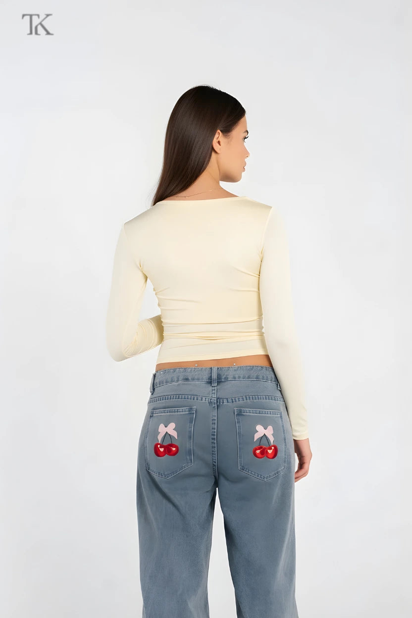 ASYMMETRICAL V NECK LONG SLEEVE