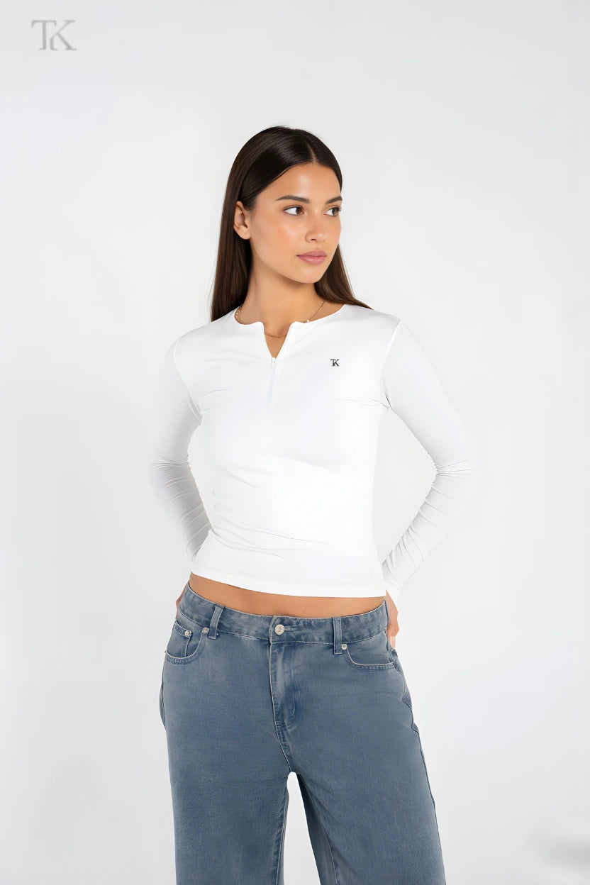 COTTON ROUND NECK ZIPPER LONG SLEEVE