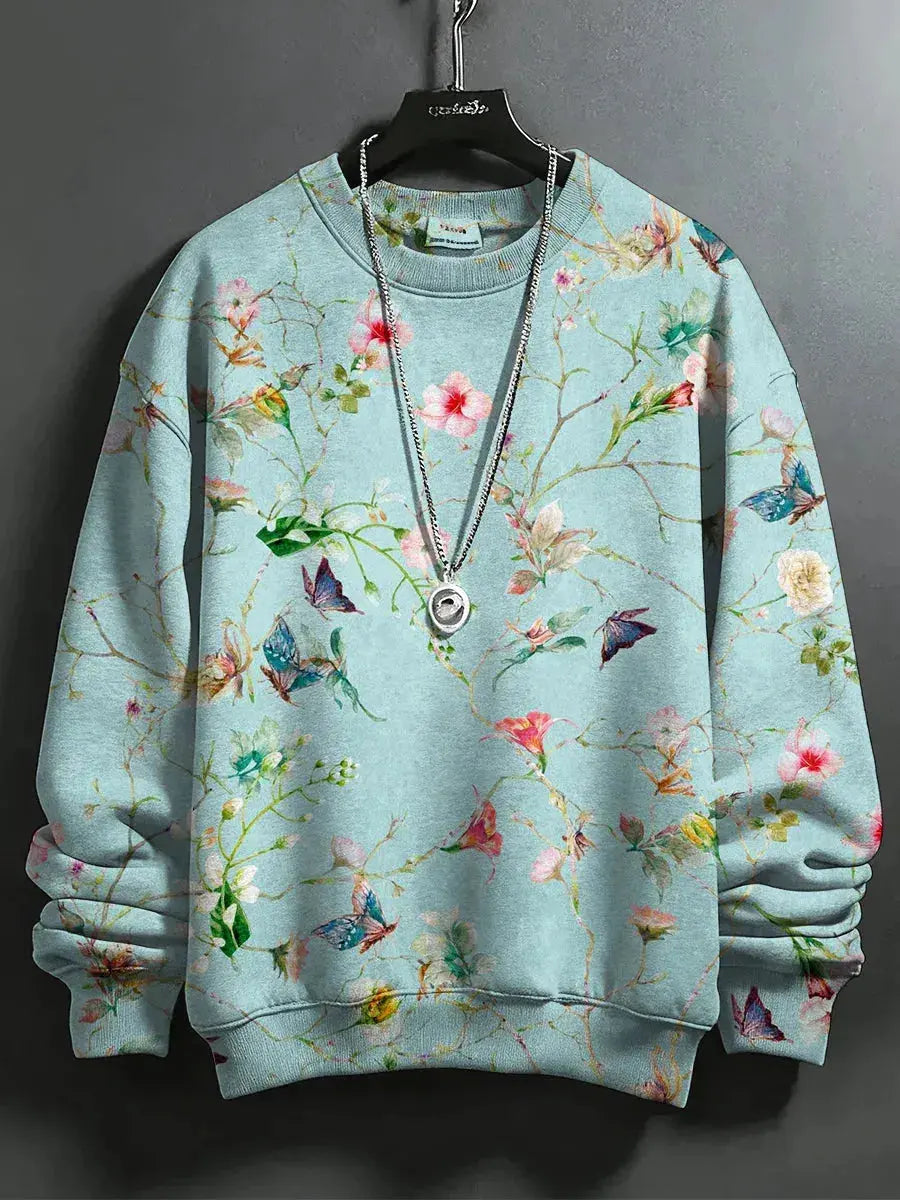 سويت شيرت كاجوال بطبعة زهور عتيقة