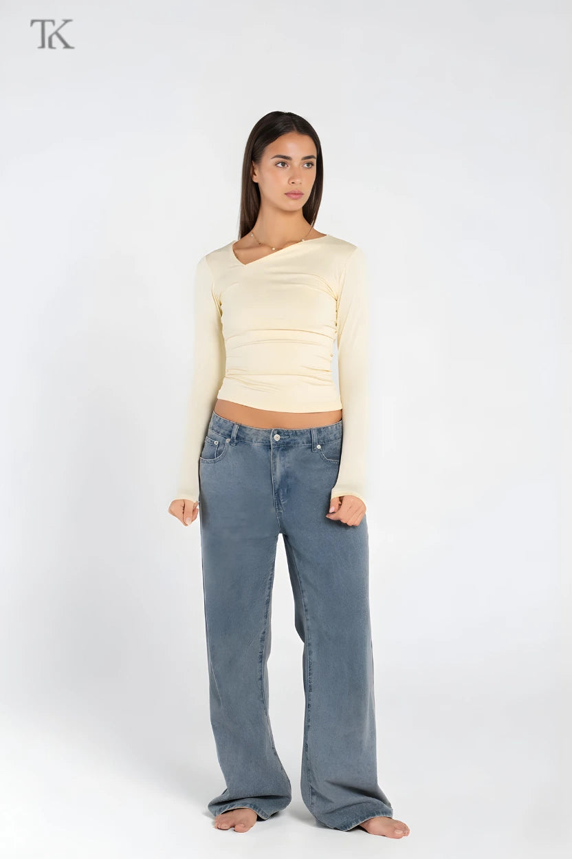 ASYMMETRICAL V NECK LONG SLEEVE