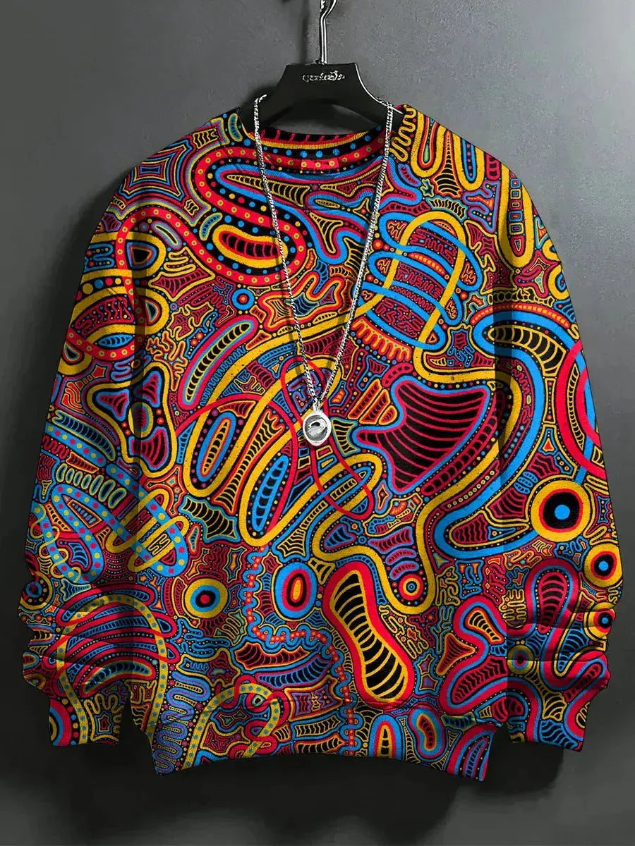 سويت شيرت كاجوال بطبعة فنية متعددة الألوان عتيقة