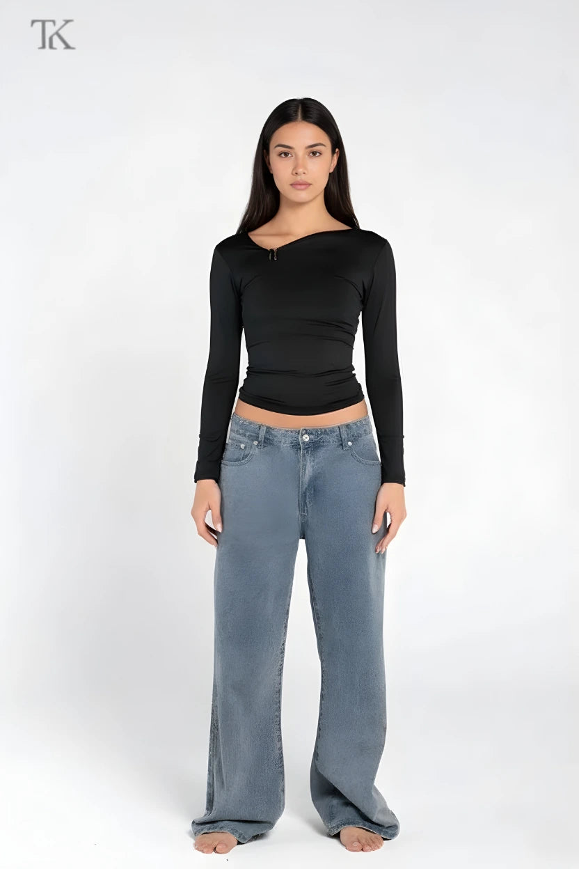 ASYMMETRICAL V NECK LONG SLEEVE