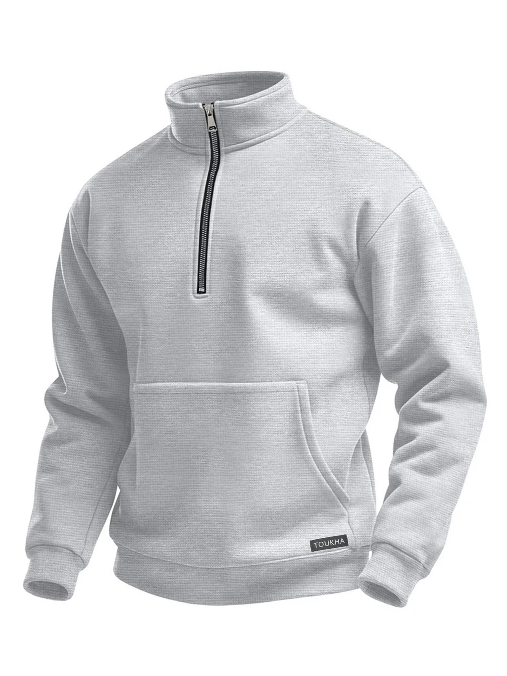Men's Casual Stand Collar Zipper Long Sleeve Pocket Polo Sweatshirt
