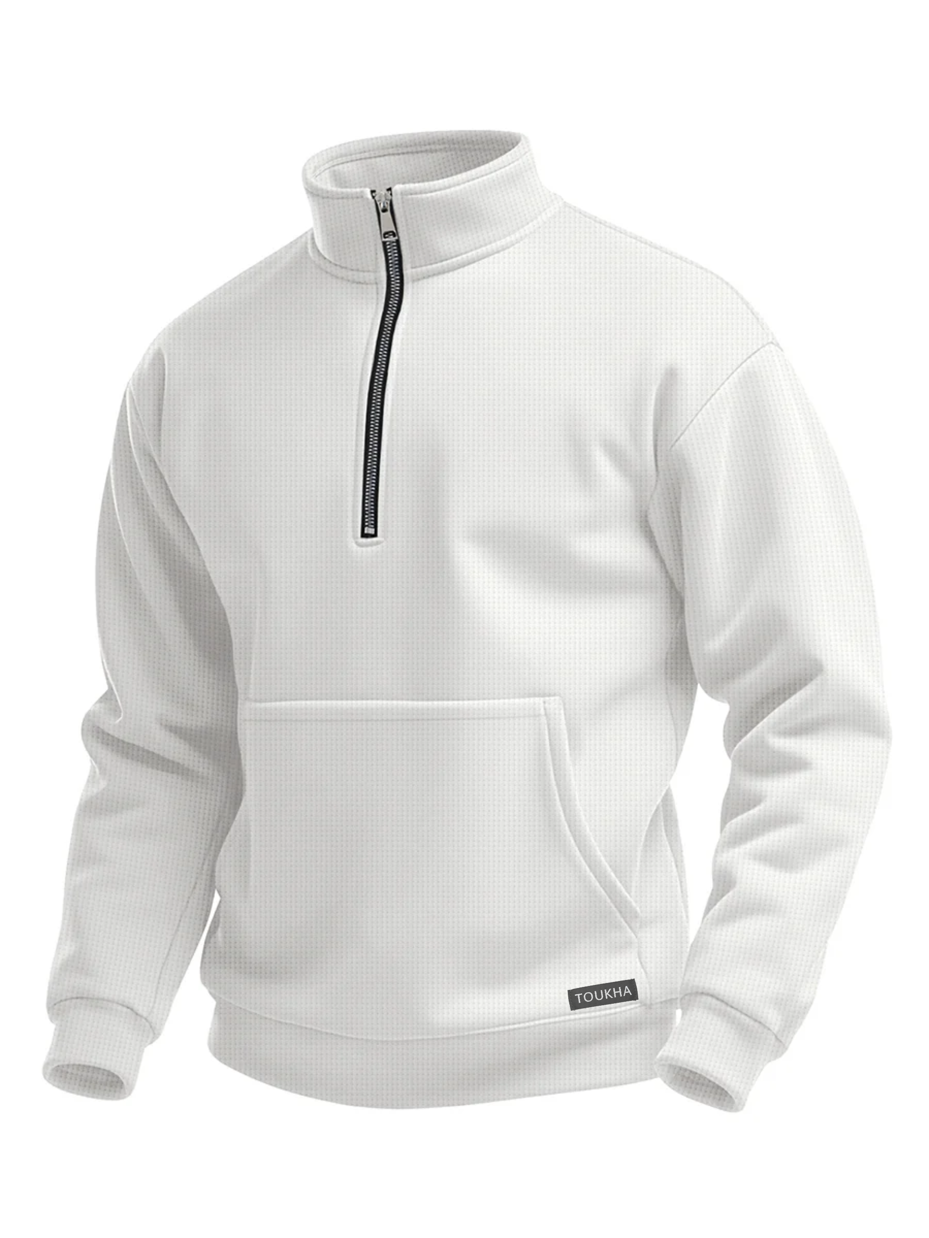 Men's Casual Stand Collar Zipper Long Sleeve Pocket Polo Sweatshirt