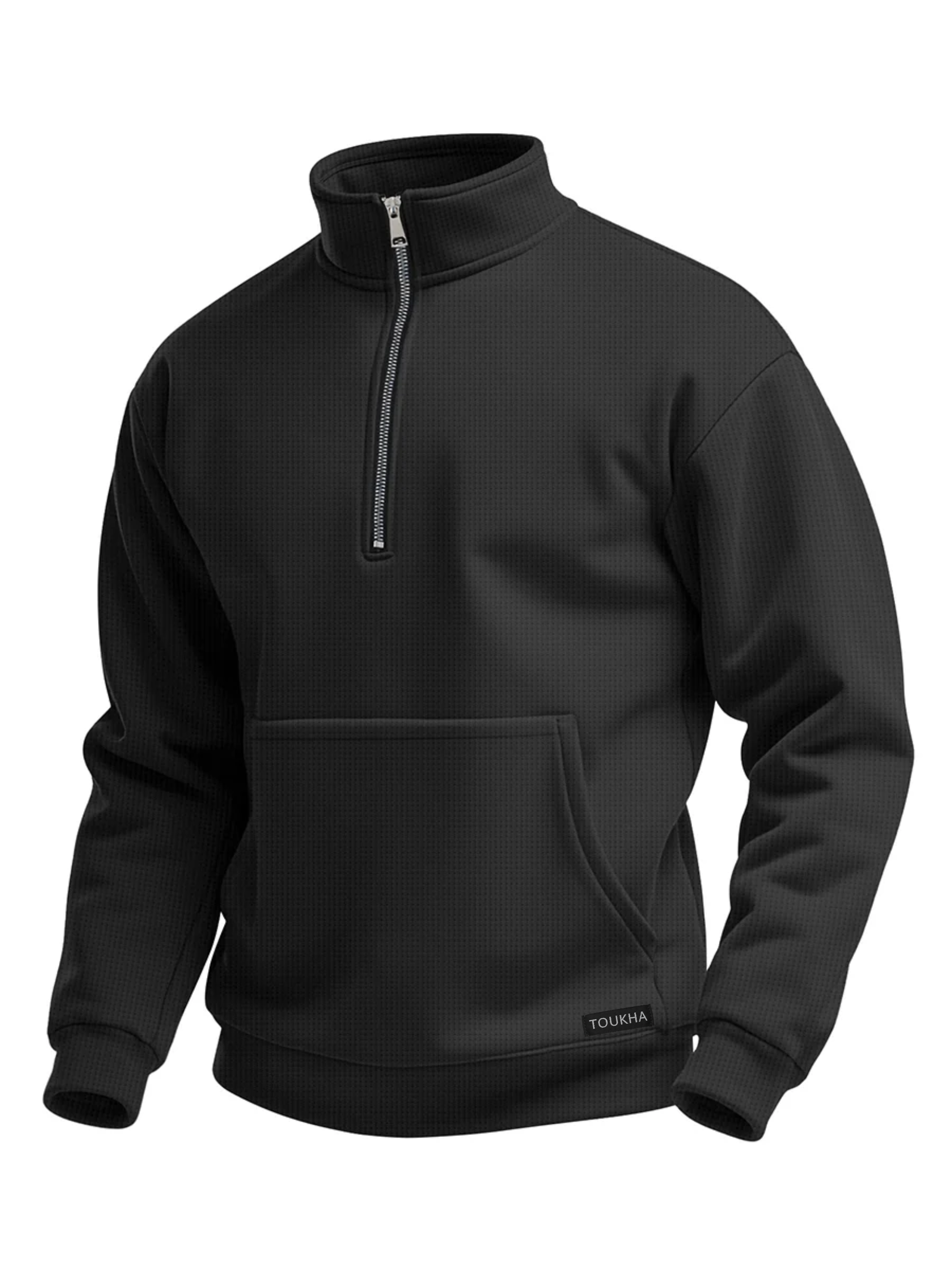 Men's Casual Stand Collar Zipper Long Sleeve Pocket Polo Sweatshirt