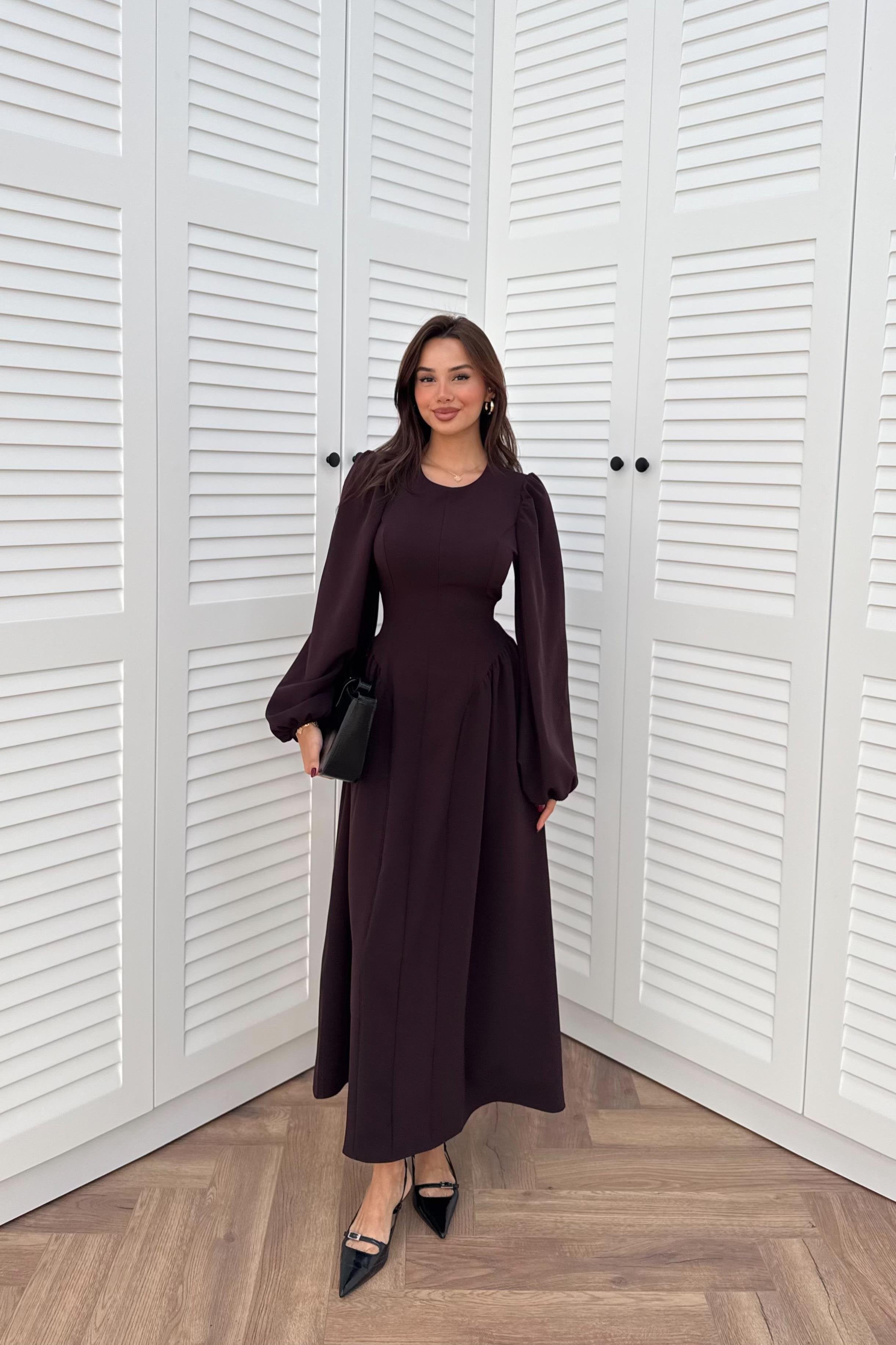 Balloon Sleeve Long Dress - black