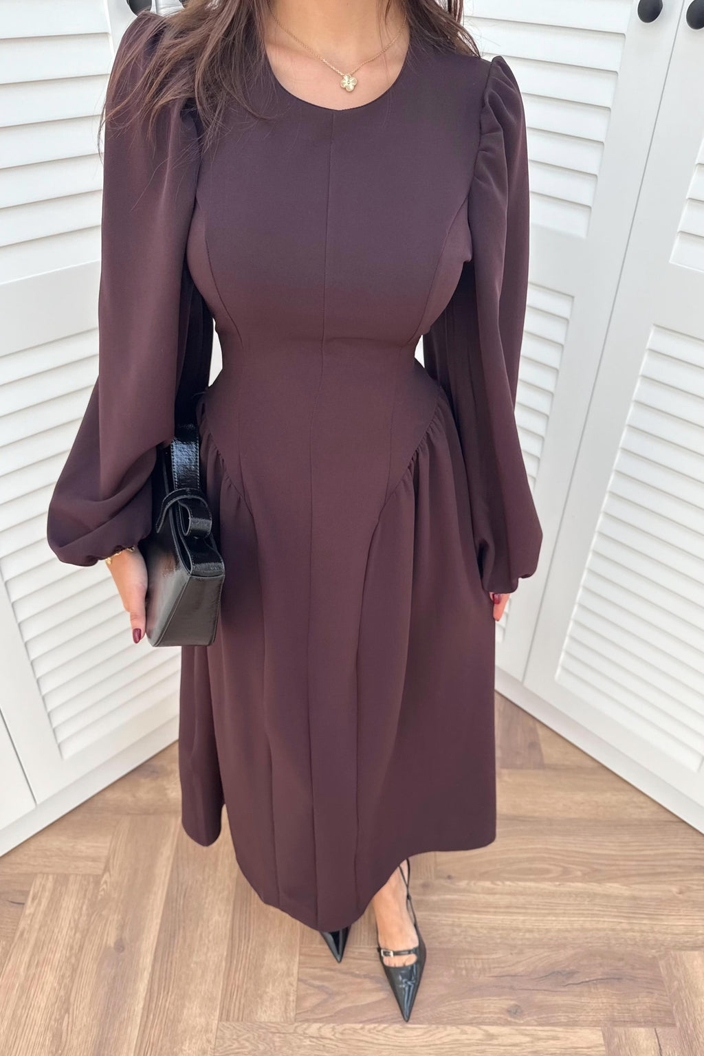 Balloon Sleeve Long Dress - black