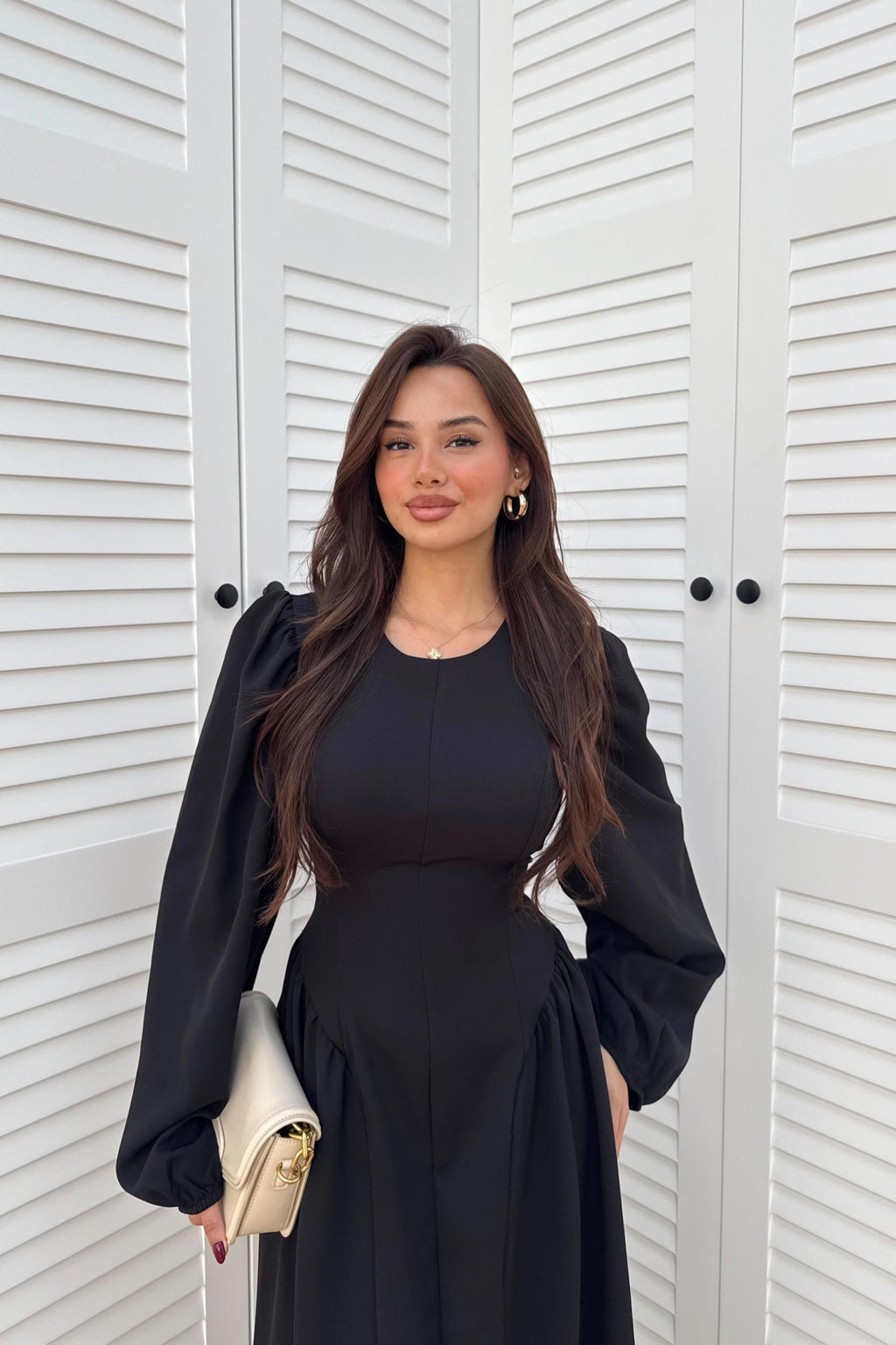 Balloon Sleeve Long Dress - black