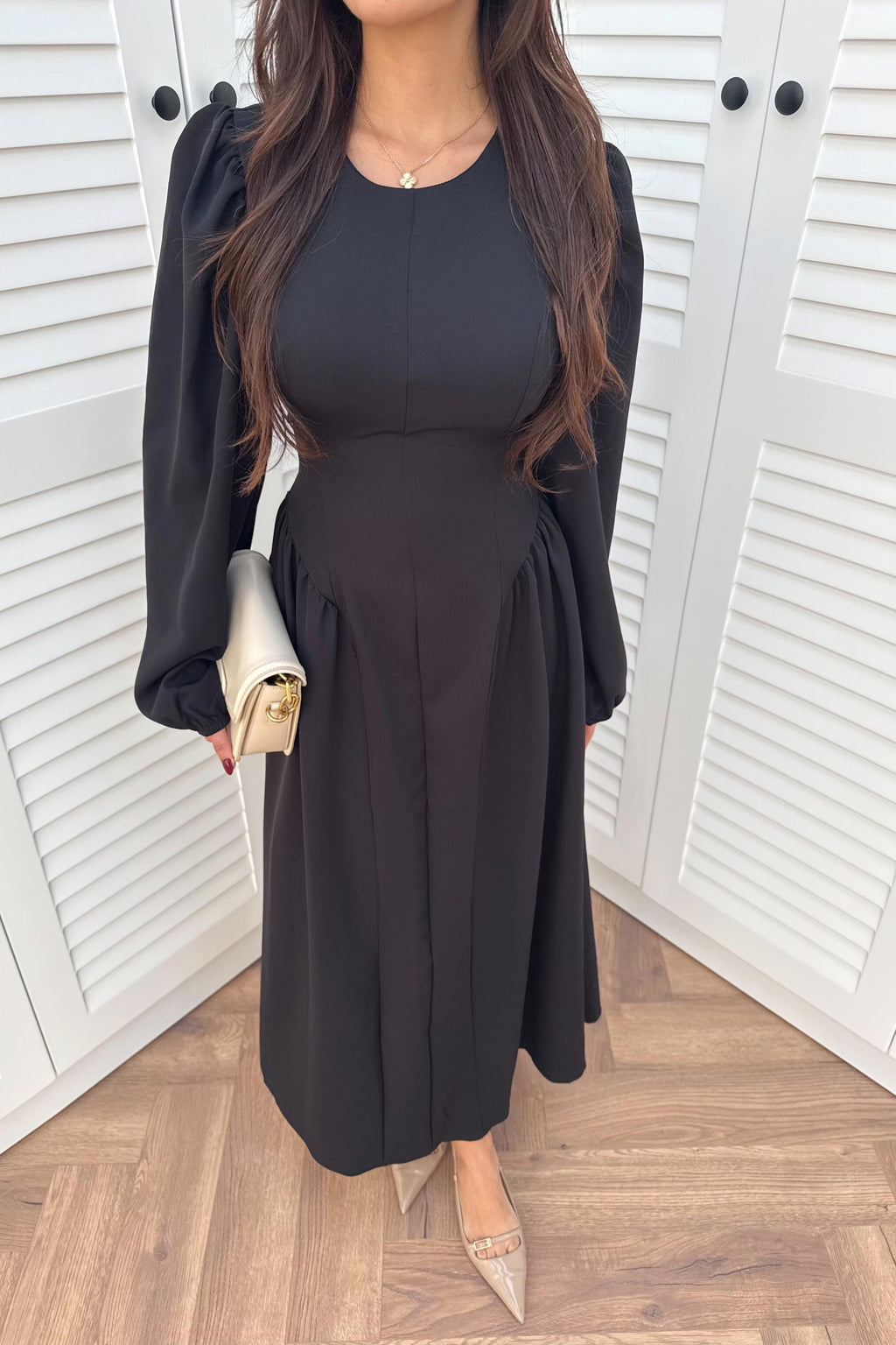 Balloon Sleeve Long Dress - black
