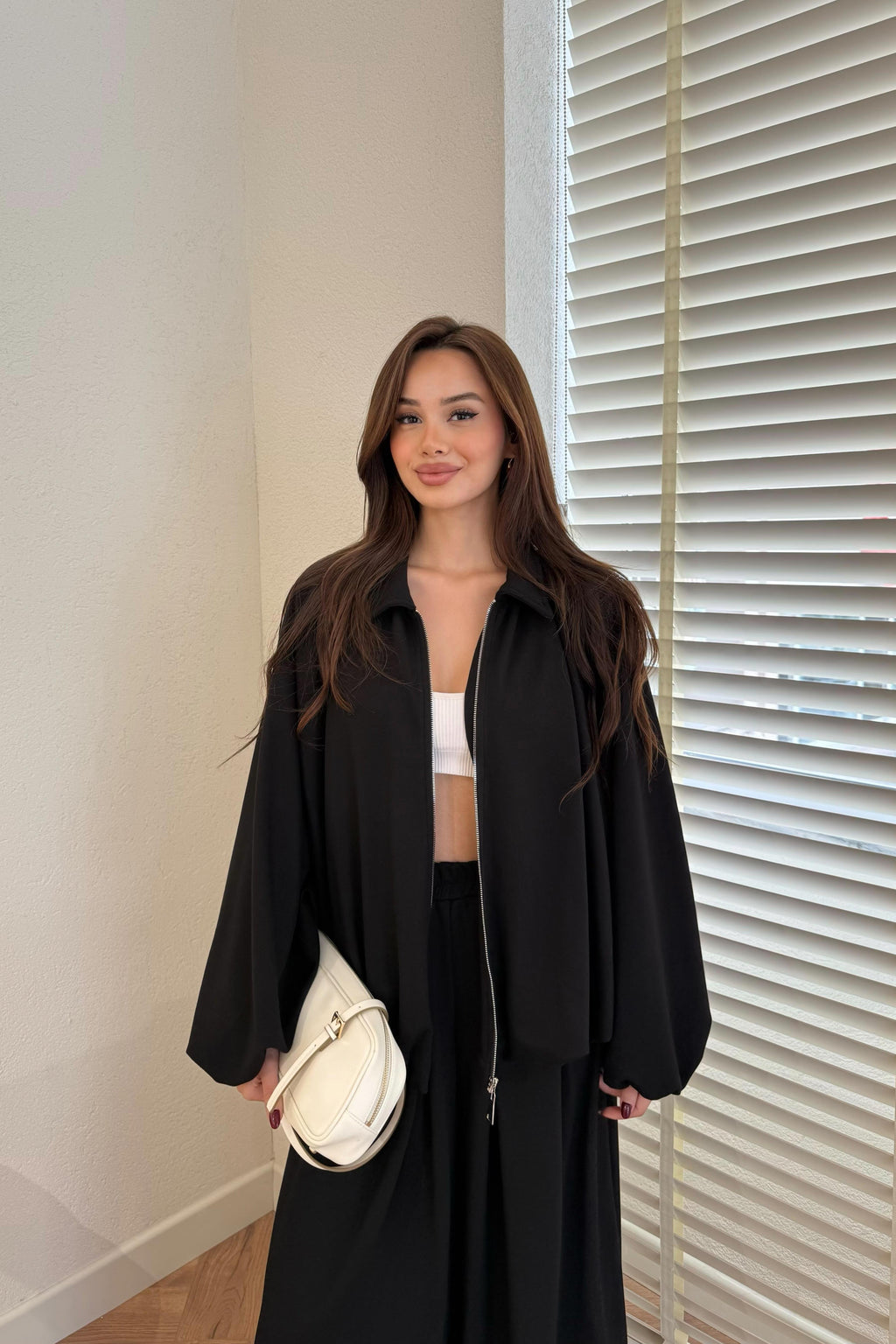 Zippered Oversize Sports Suit - BLACK