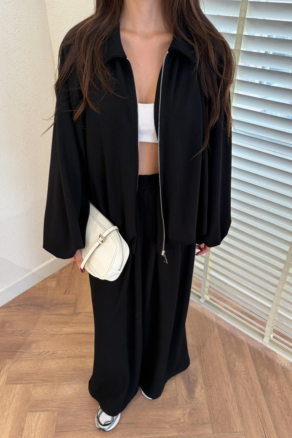 Zippered Oversize Sports Suit - BLACK