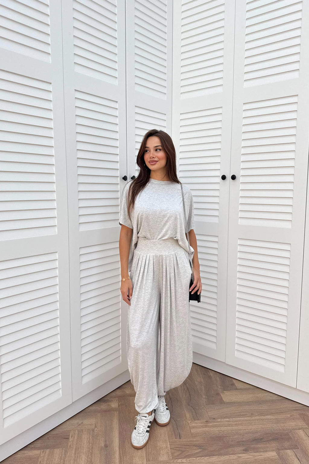 Short Sleeve Modal Shalwar Trouser Set - GRAY