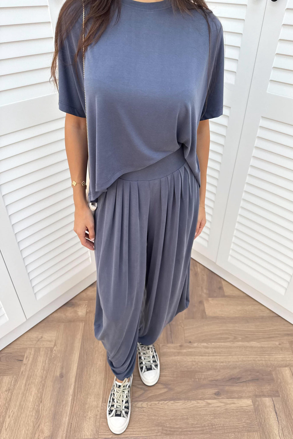 Short Sleeve Modal Shalwar Trouser Set - BROWN