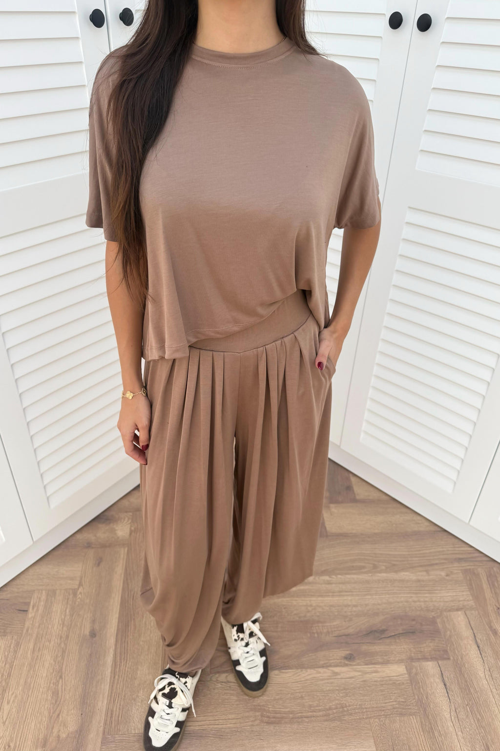 Short Sleeve Modal Shalwar Trouser Set - BROWN