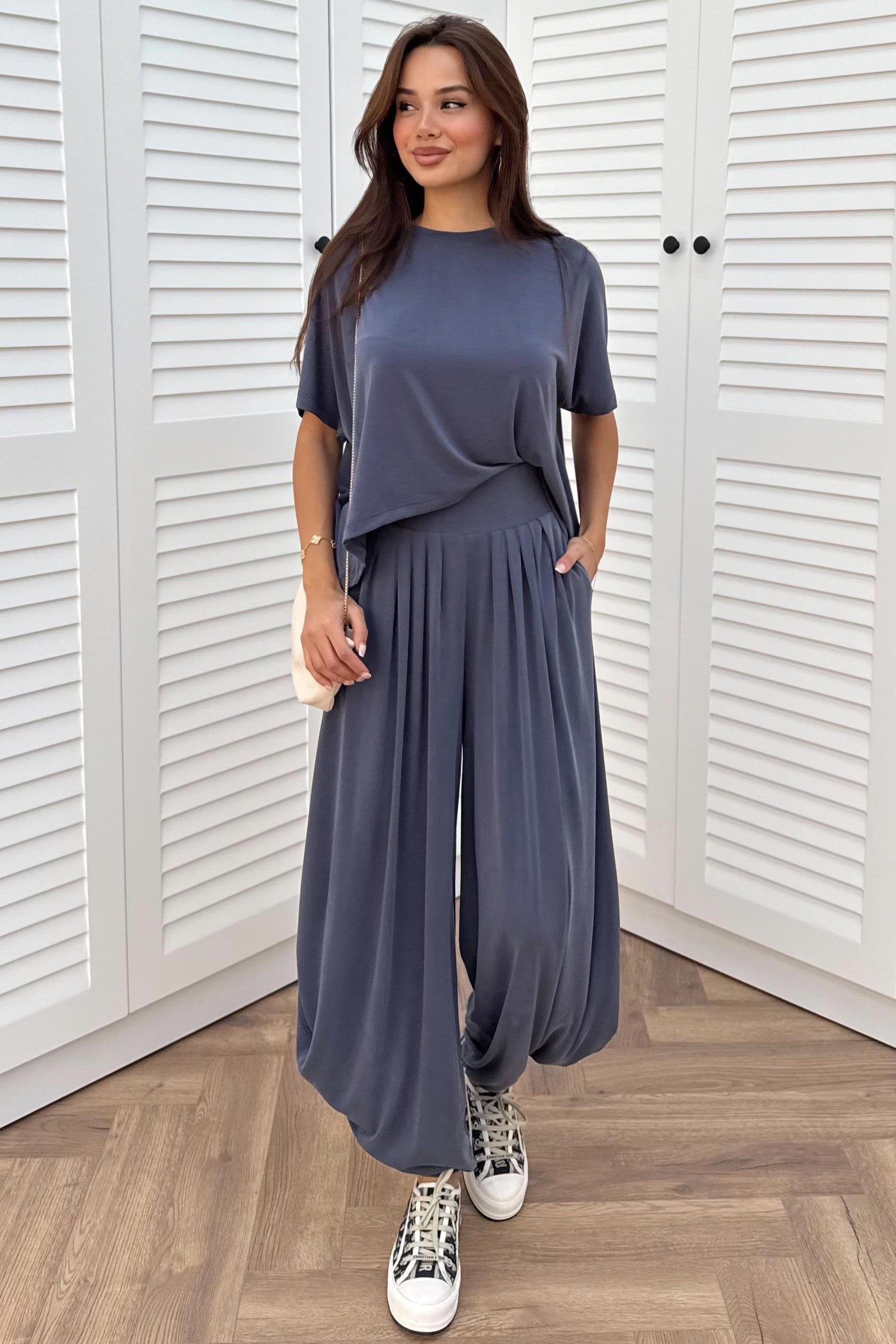 Short Sleeve Modal Shalwar Trouser Set - İNDİGO