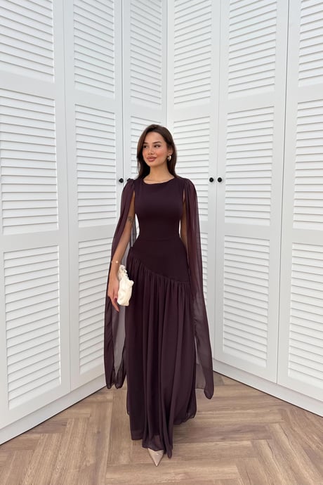 Cape-Sleeved Dress - RED