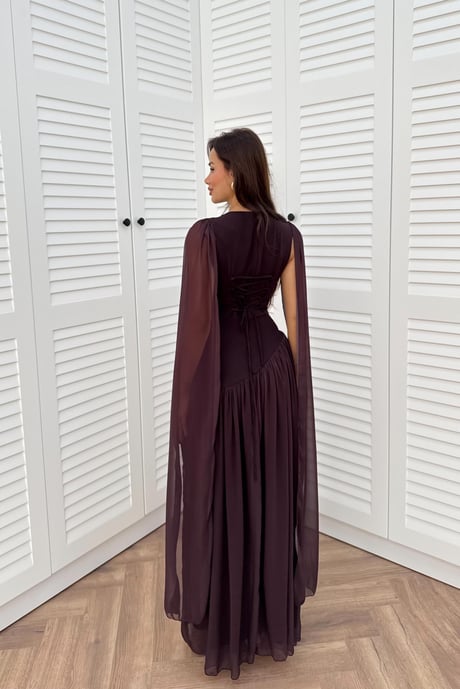 Cape-Sleeved Dress - RED