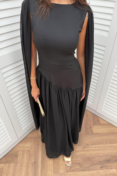 Cape-Sleeved Dress - RED