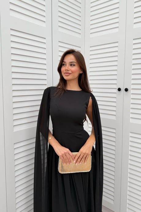 Cape-Sleeved Dress - RED