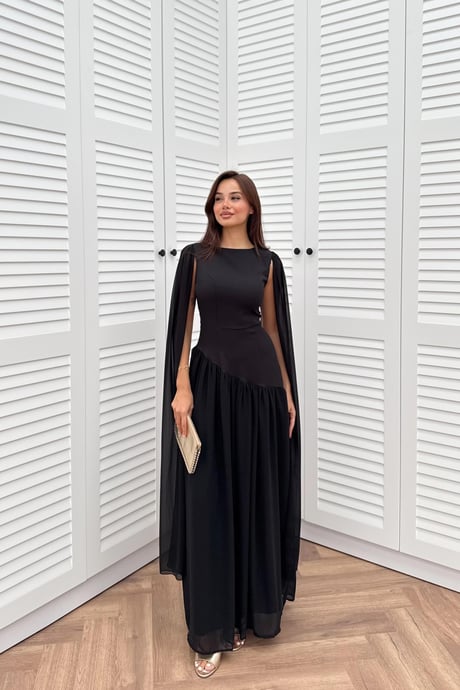 Cape-Sleeved Dress - RED